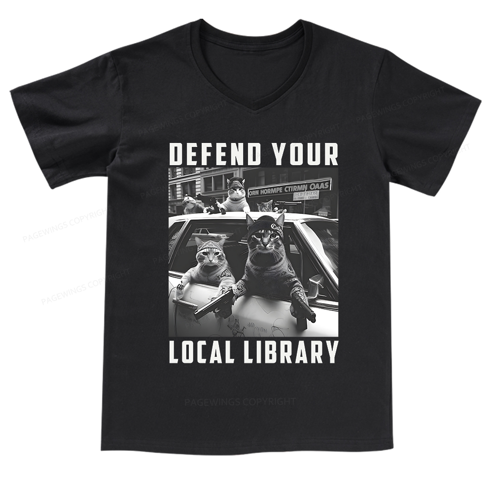 Pagewings Defend Your Local Library V-neck T-shirt