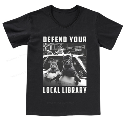 Pagewings Defend Your Local Library V-neck T-shirt