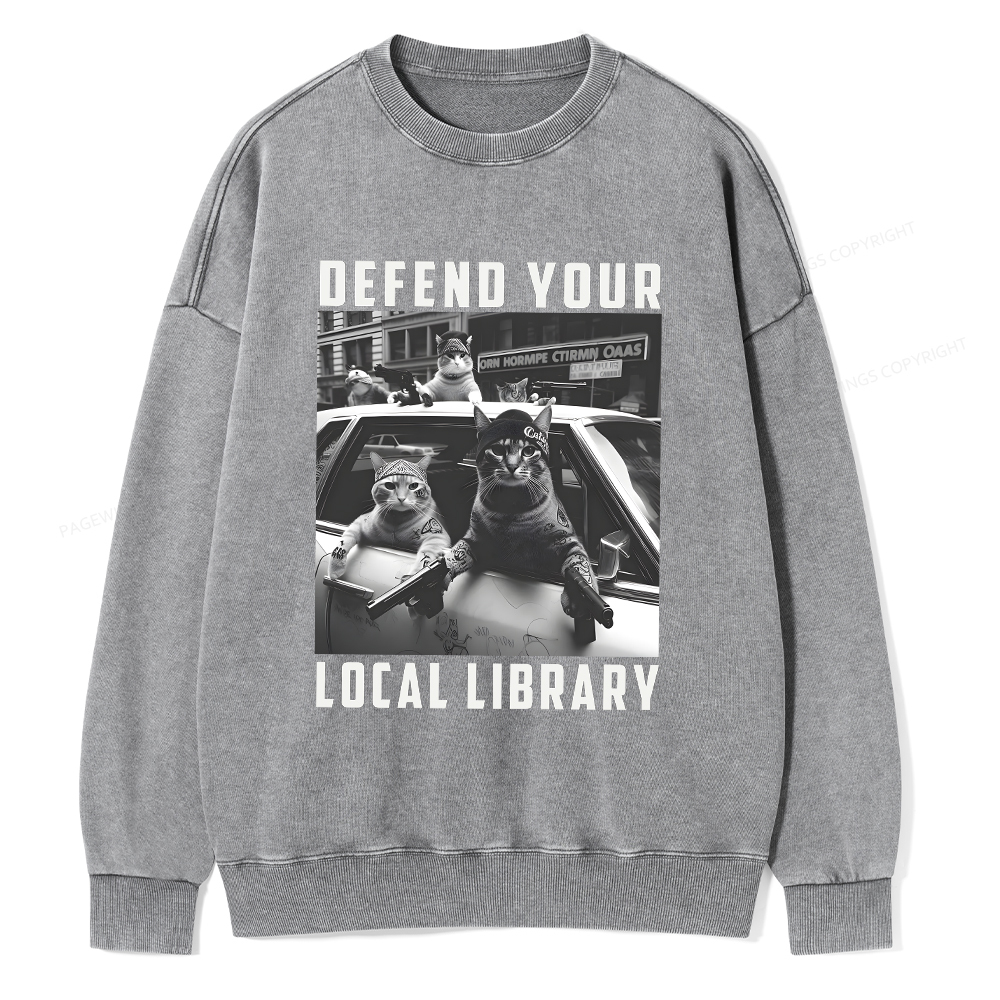 Pagewings Defend Your Local Library Unisex Washed Sweatshirt
