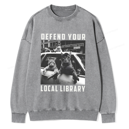 Pagewings Defend Your Local Library Unisex Washed Sweatshirt