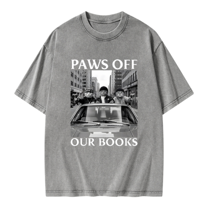 Pagewings Paws Off Our Books Unisex Washed T-shirt