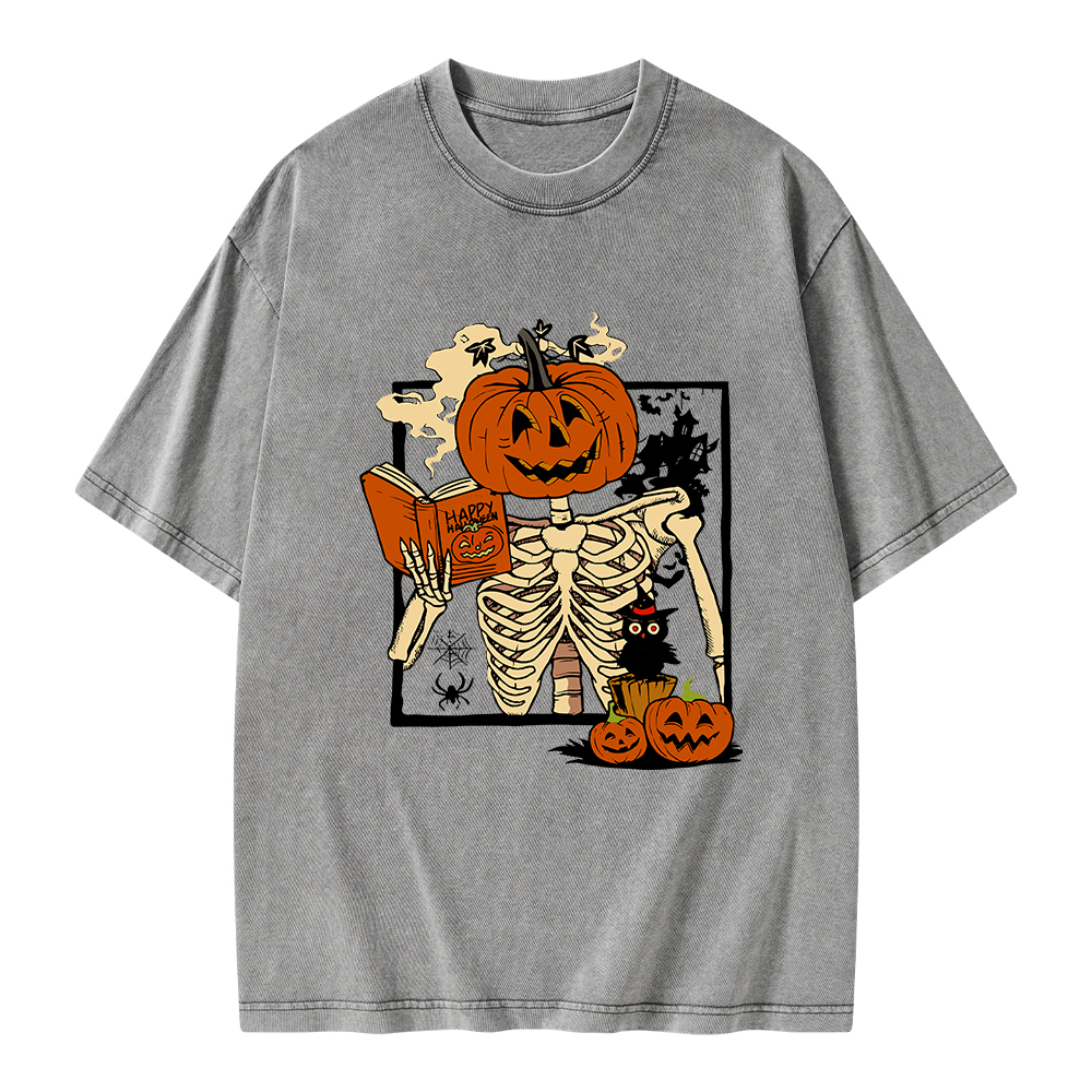 Pagewings Halloween Pumpkin Reader Unisex Washed T-shirt