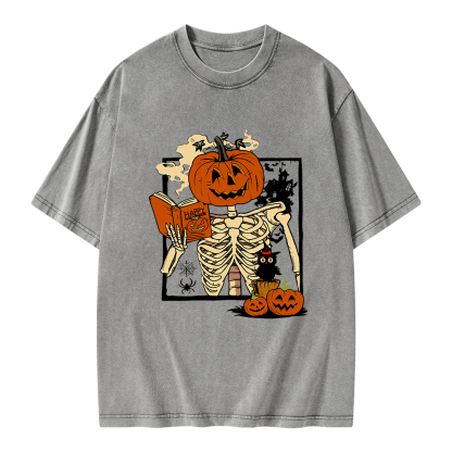 Pagewings Halloween Pumpkin Reader Unisex Washed T-shirt