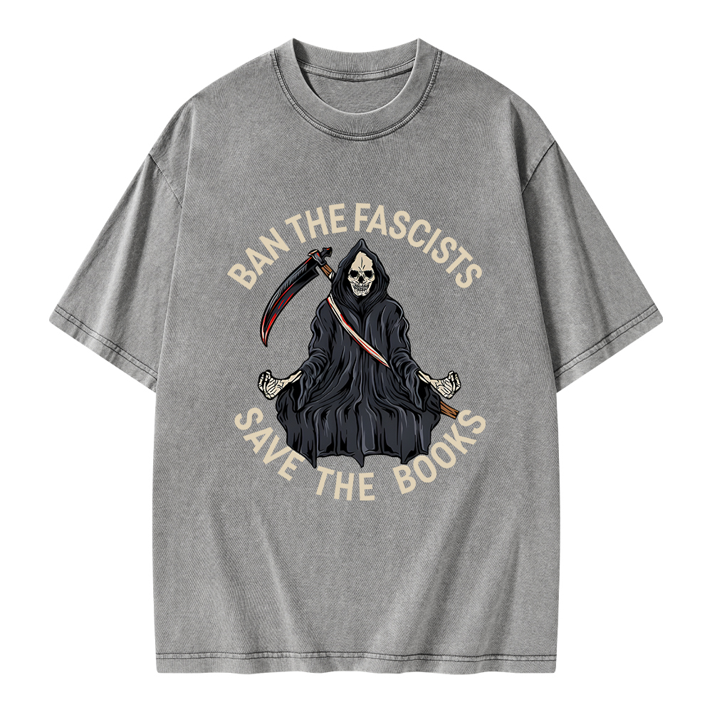 Pagewings Ban The Fascists Save The Books Unisex Washed T-shirt