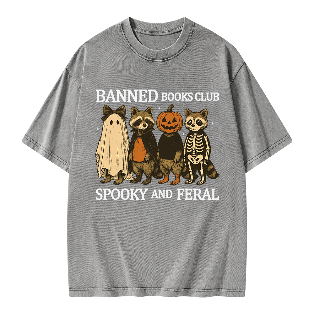 Pagewings Banned Books Club Spooky And Feral Unisex Washed T-shirt