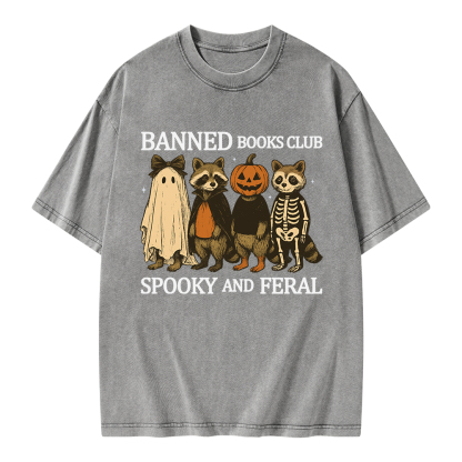 Pagewings Banned Books Club Spooky And Feral Unisex Washed T-shirt