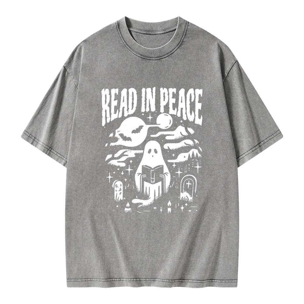 Pagewings  Halloween Read In Peace Ghost Reading Unisex Washed T-shirt