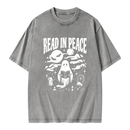 Pagewings  Halloween Read In Peace Ghost Reading Unisex Washed T-shirt