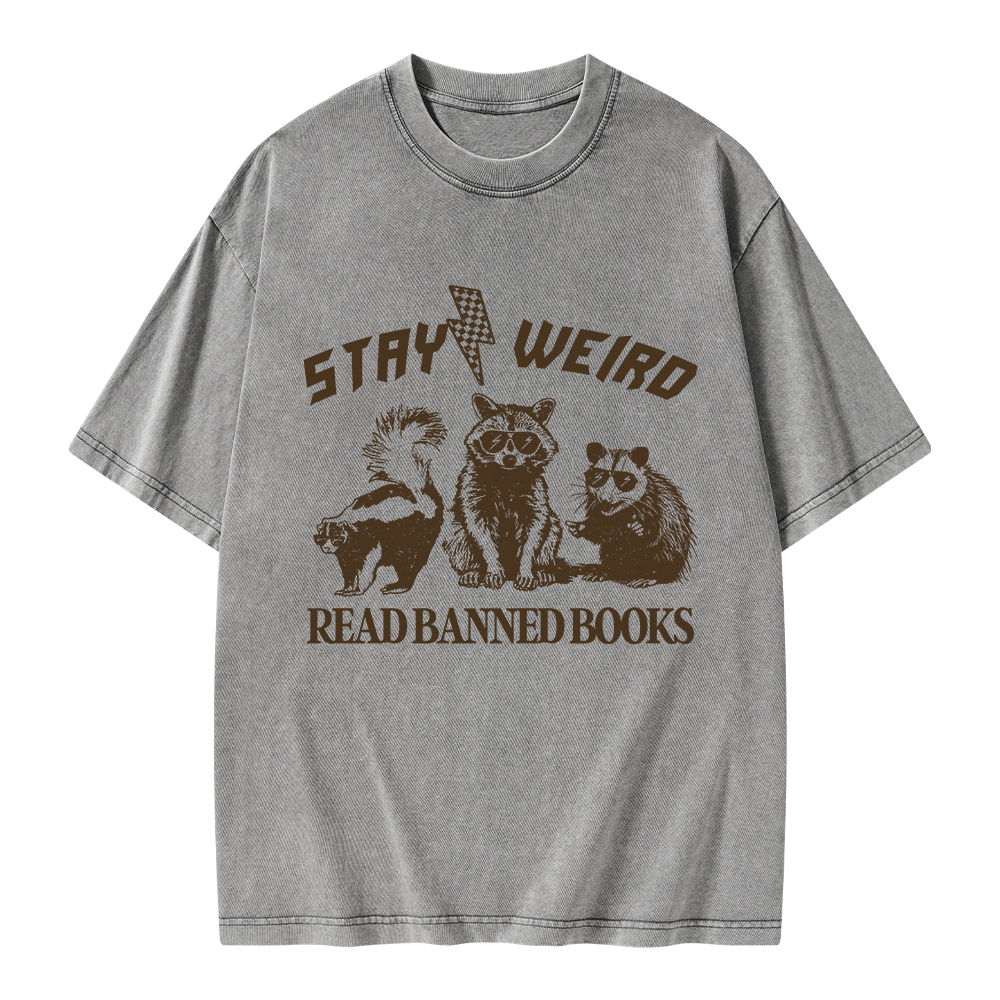 Pagewings Stay Weird Read Banned Books Unisex Washed T-shirt