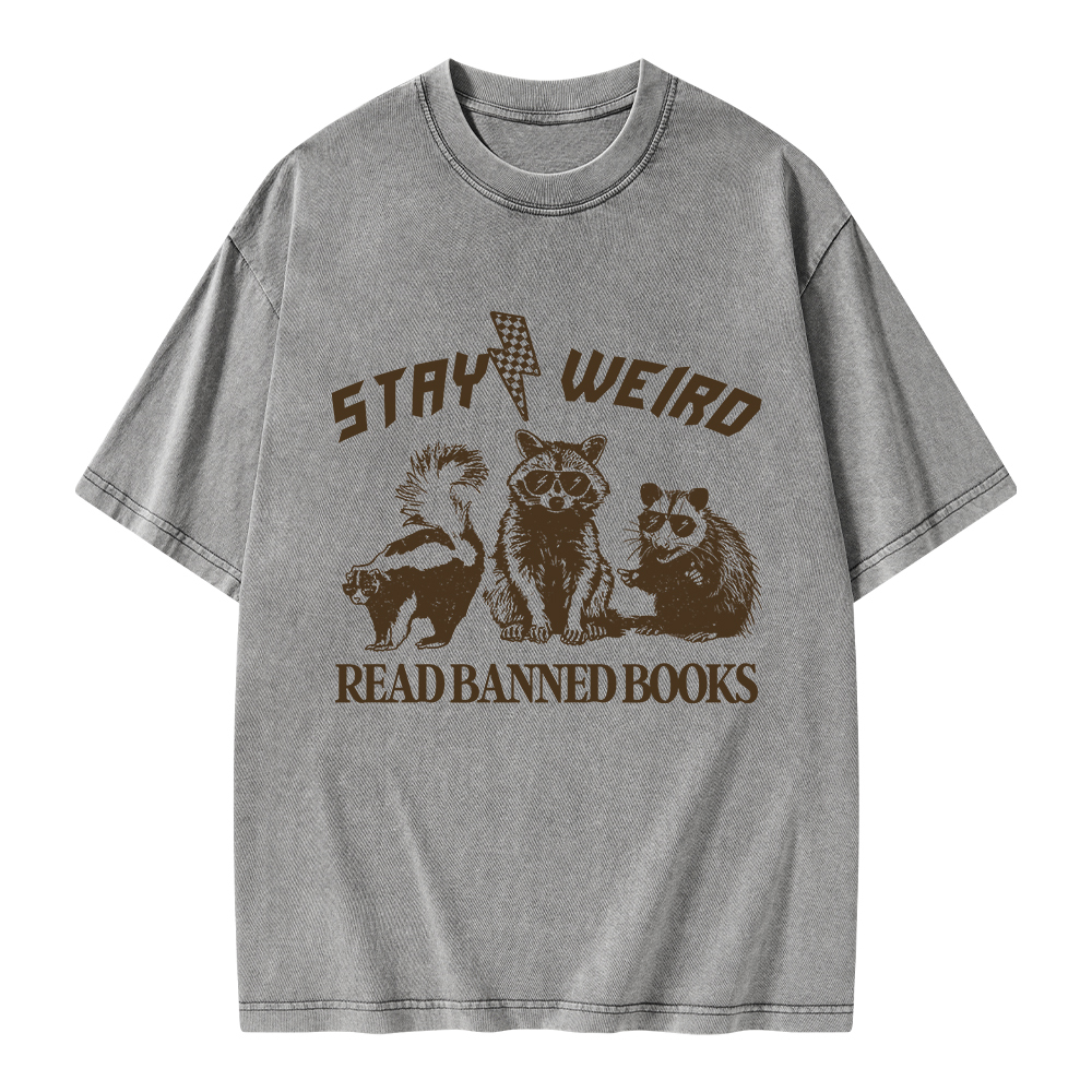 Pagewings Stay Weird Read Banned Books Unisex Washed T-shirt
