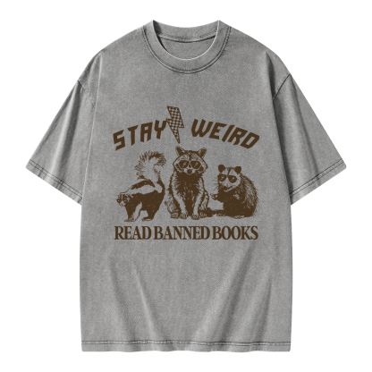 Pagewings Stay Weird Read Banned Books Unisex Washed T-shirt
