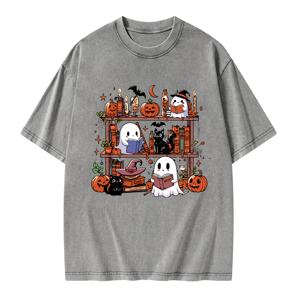 Pagewings Halloween Library Unisex Washed T-shirt