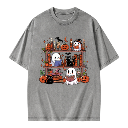 Pagewings Halloween Library Unisex Washed T-shirt