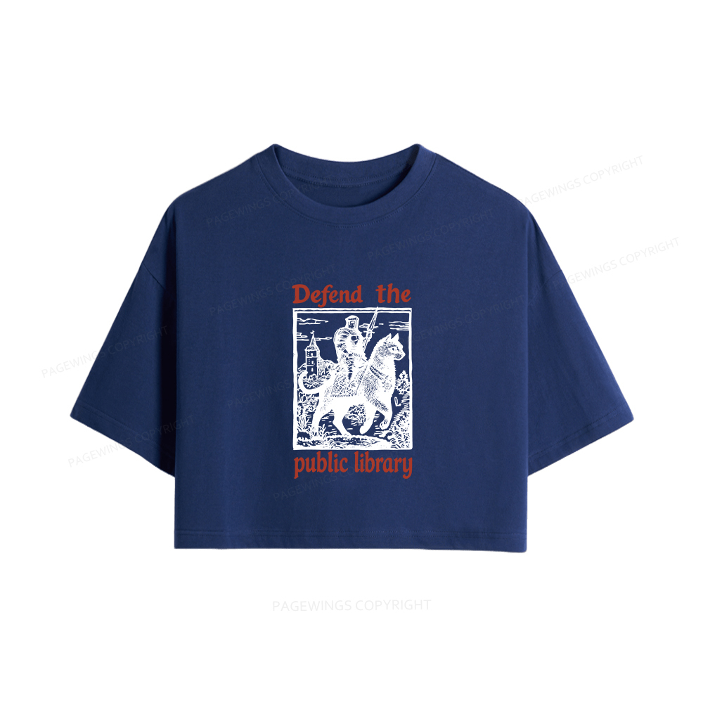 Pagewings Defend the Public Library Women Crop Tops