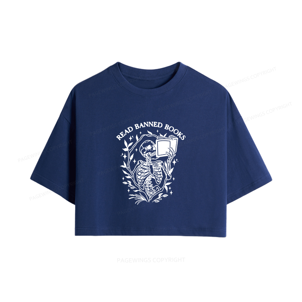 Pagewings Read Banned Books Skeleton Halloween Women Crop Tops