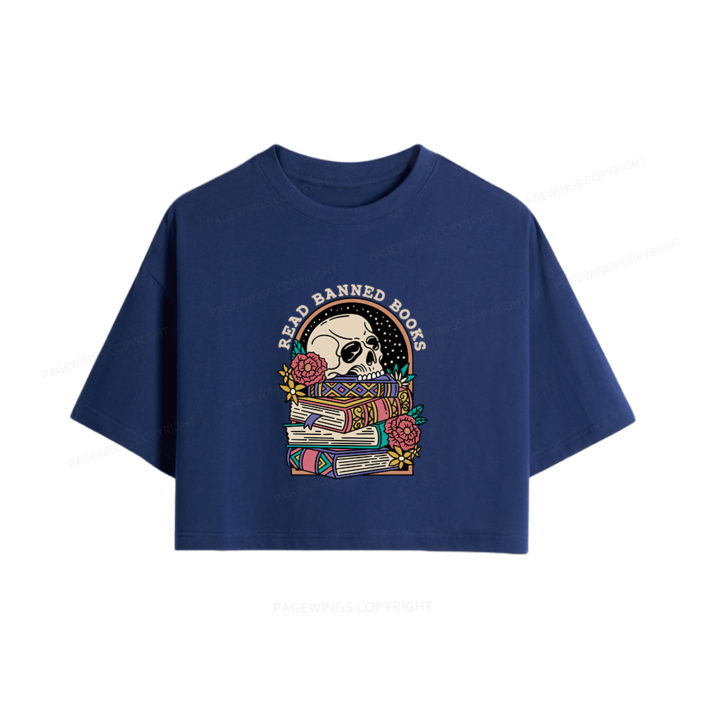 Pagewings Read Banned Book Floral Women Crop Tops