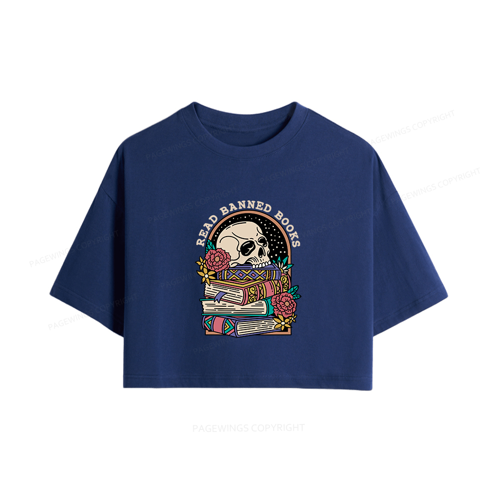 Pagewings Read Banned Book Floral Women Crop Tops