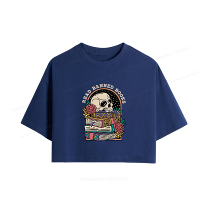 Pagewings Read Banned Book Floral Women Crop Tops