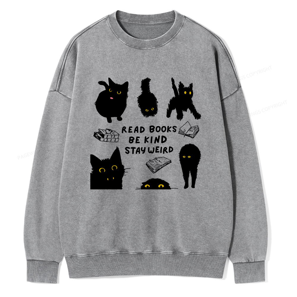 Pagewings Read Books Be Kind Stay Weird Unisex Washed Sweatshirt
