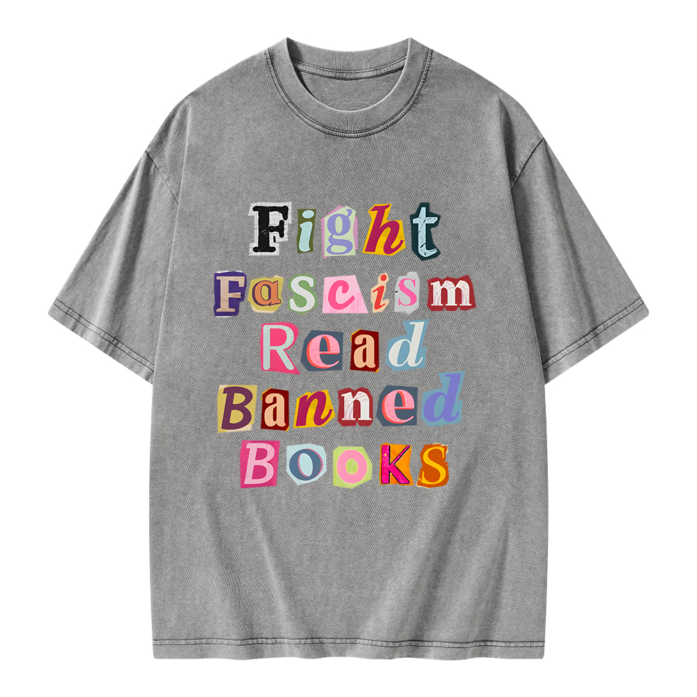 Pagewings Fight Fascism Read Books Unisex Washed T-shirt