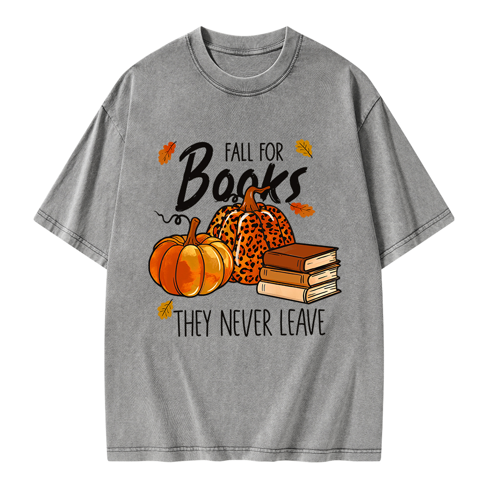 Pagewings Fall For Books He Never Leaves Unisex Washed T-shirt