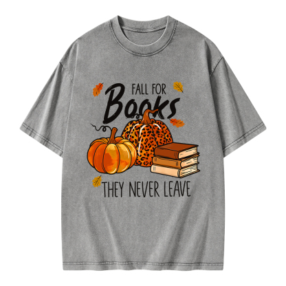 Pagewings Fall For Books He Never Leaves Unisex Washed T-shirt