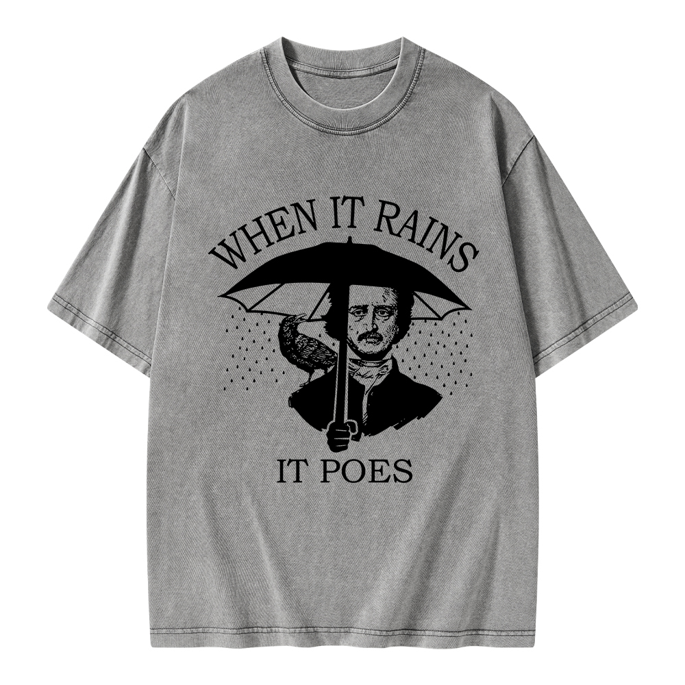 Pagewings When It Rains It Poes Unisex Washed T-shirt