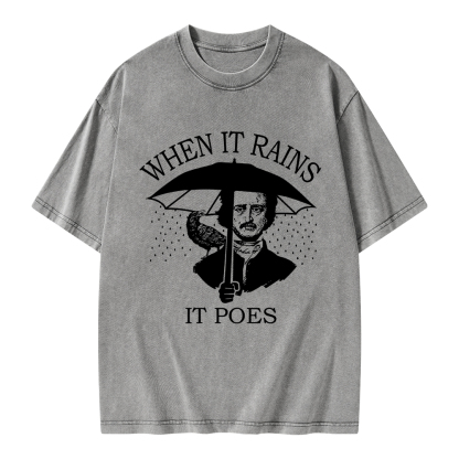 Pagewings When It Rains It Poes Unisex Washed T-shirt