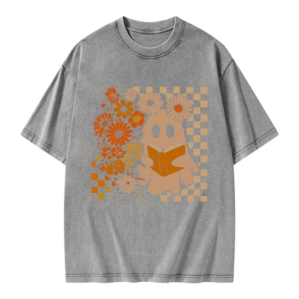 Pagewings Halloween Floral Ghost Unisex Washed T-shirt