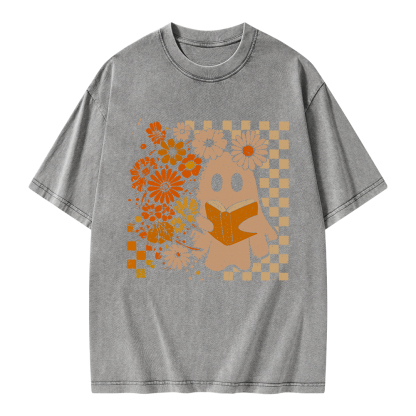 Pagewings Halloween Floral Ghost Unisex Washed T-shirt