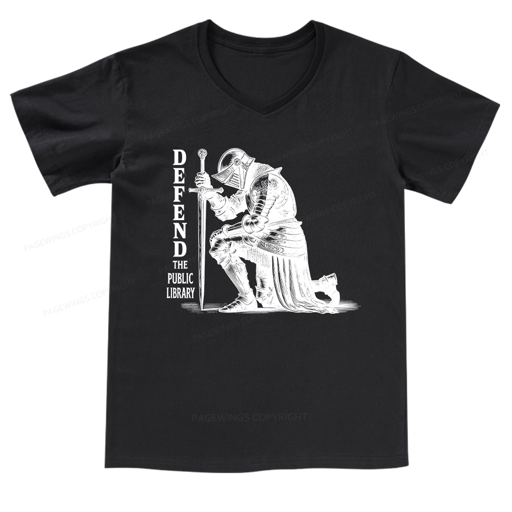 Pagewings Defend the Public Library V-neck T-shirt