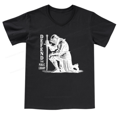 Pagewings Defend the Public Library V-neck T-shirt