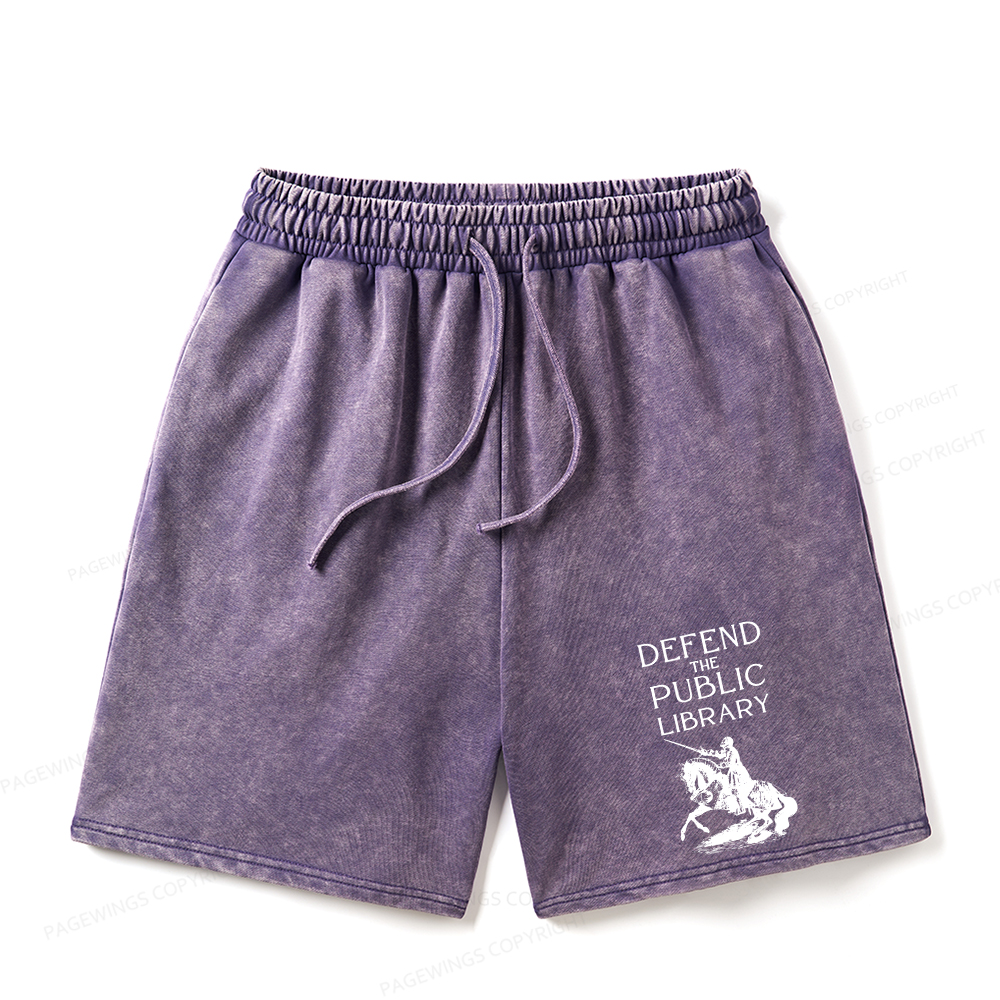 Pagewings Defend The Public Library Unisex Washed Shorts