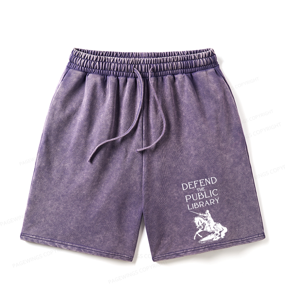 Pagewings Defend The Public Library Unisex Washed Shorts
