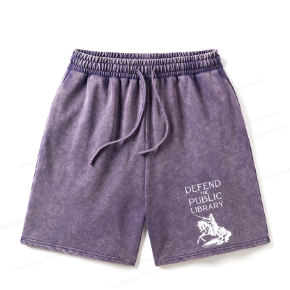 Pagewings Defend The Public Library Unisex Washed Shorts