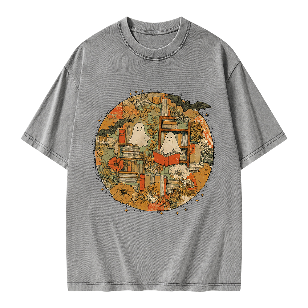 Pagewings Spooky boo Reading Unisex Washed T-shirt