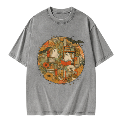 Pagewings Spooky boo Reading Unisex Washed T-shirt