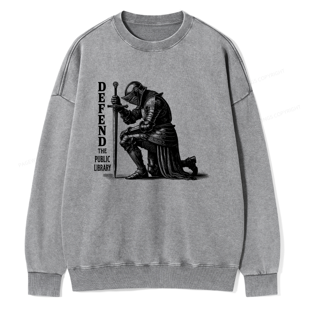 Pagewings Defend the Public Library Unisex Washed Sweatshirt