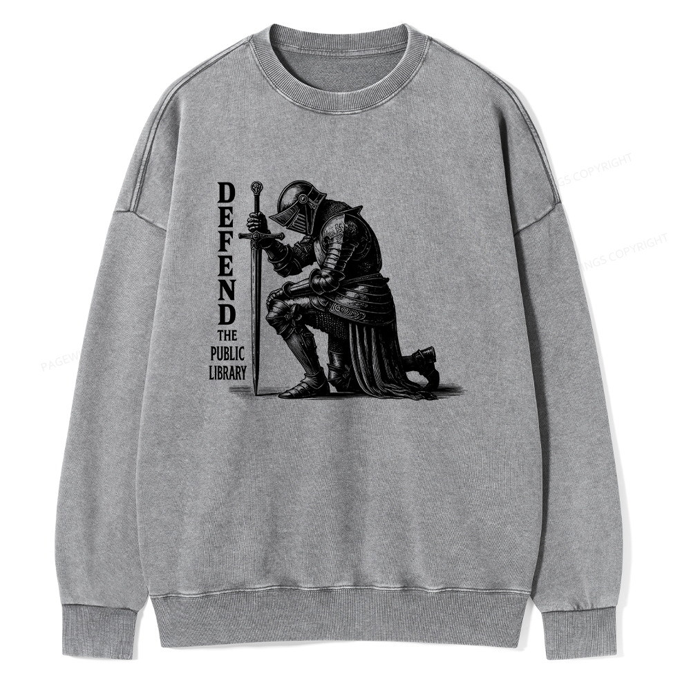 Pagewings Defend the Public Library Unisex Washed Sweatshirt