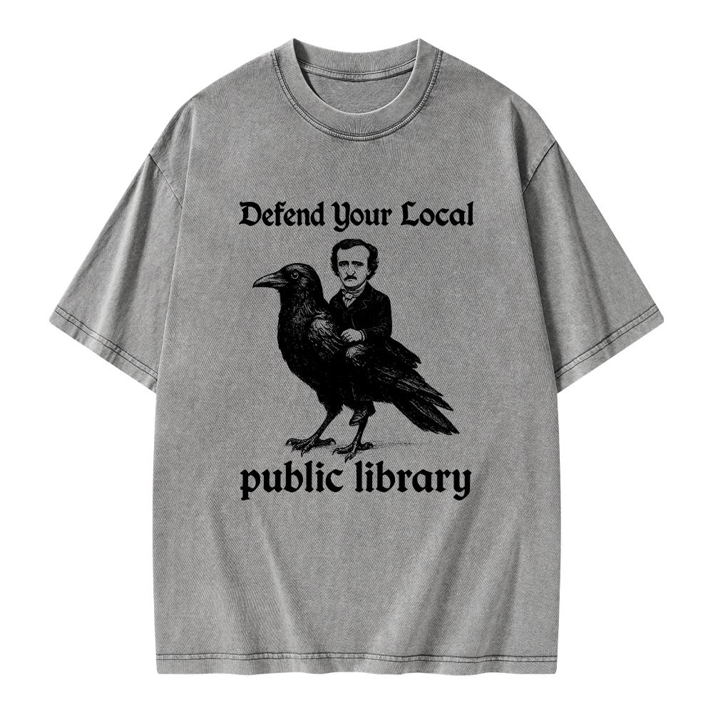 Pagewings Defend Your Local Public Library Unisex Washed T-shirt