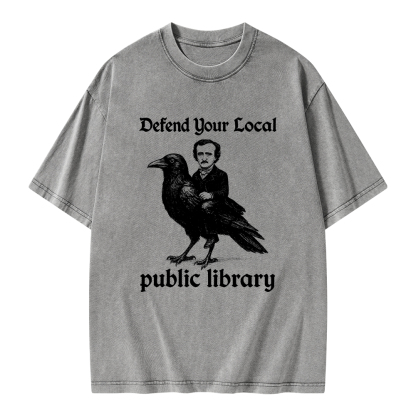 Pagewings Defend Your Local Public Library Unisex Washed T-shirt