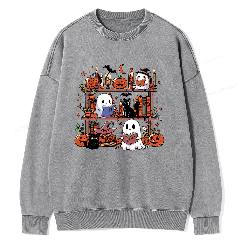 Pagewings Halloween Library Unisex Washed Sweatshirt