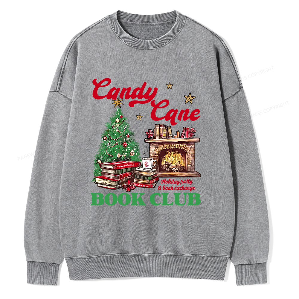 Pagewings Candy Cane Christmas Book Club Unisex Washed Sweatshirt