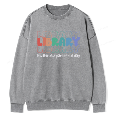 Pagewings School Librarian Shirt, Library Shirt Unisex Washed Sweatshirt