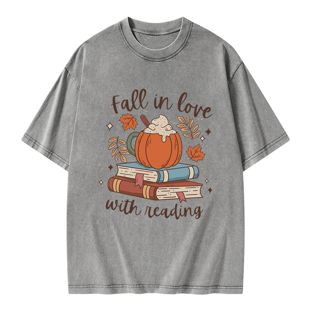Pagewings Thanksgiving Fall in Love with Reading Unisex Washed T-shirt