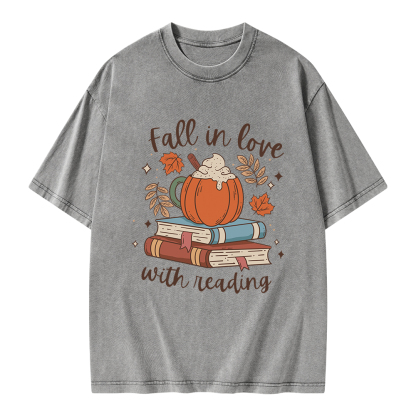 Pagewings Thanksgiving Fall in Love with Reading Unisex Washed T-shirt
