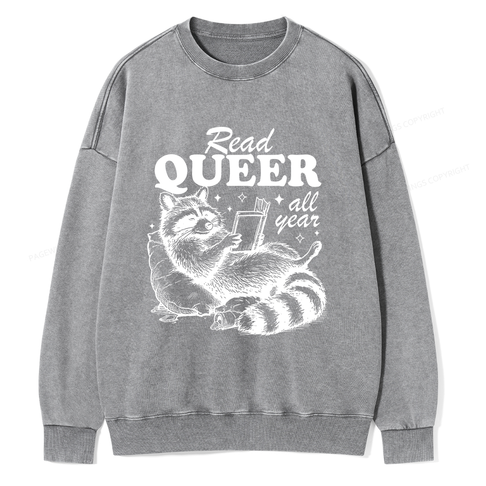 Pagewings Read Queer All Year Unisex Washed Sweatshirt