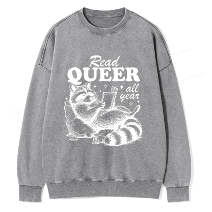 Pagewings Read Queer All Year Unisex Washed Sweatshirt
