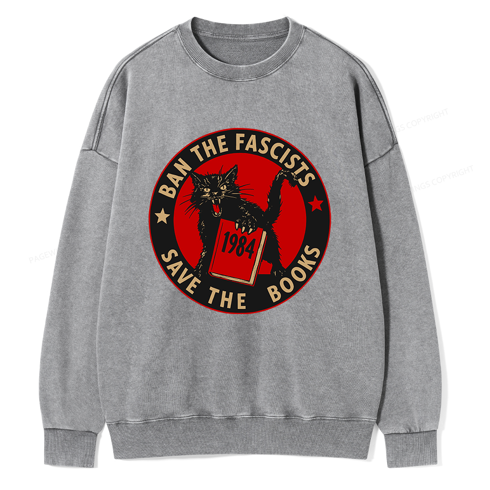 Pagewings Ban The Fascists Save The Books Unisex Washed Sweatshirt