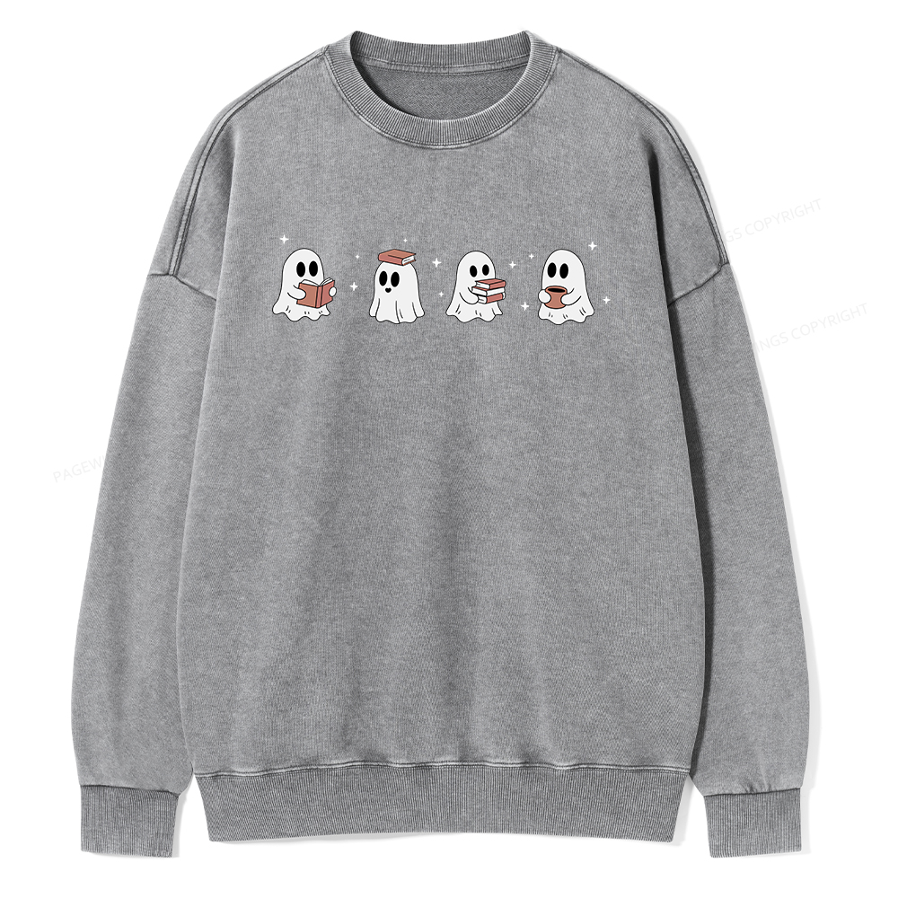 Pagewings Bookish Ghost Unisex Washed Sweatshirt